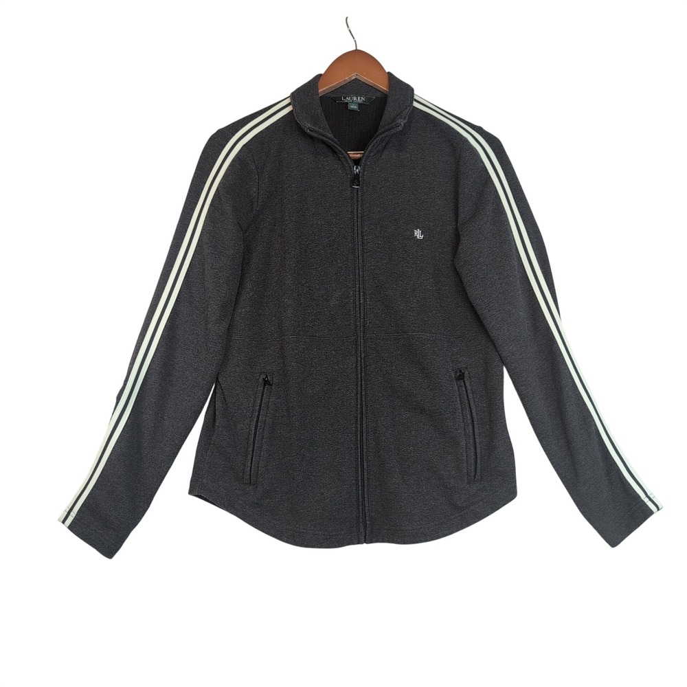 Lauren Ralph Lauren Womens Gray Striped Full Zip Track Jacket Large Fall School